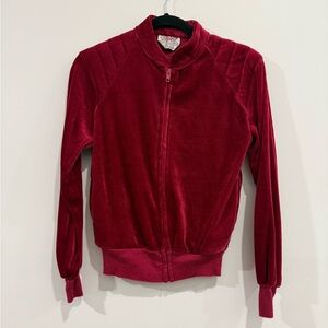 Vintage 90s Currants by Jeri-Jo Red Velvet Velour zip up sweater Y2K
